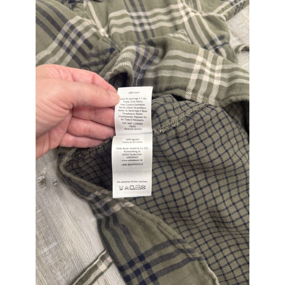 Vintage Eddie Bauer Olive Green, Navy, and White Plaid Shirt Dress - Picture 13 of 16